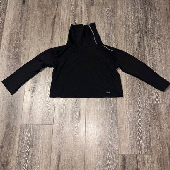 DKNY Womens Mock Neck Collar Zip Top Silver Hardware Crop Sweater Black Size M - Picture 1 of 6